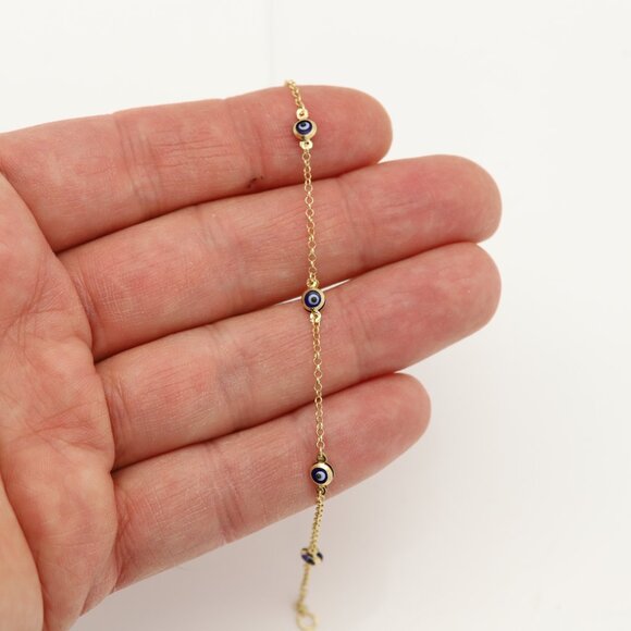 Evil Eye Bracelet for kids 14k Yellow Gold Adjustable Length Real Gold - Picture 3 of 7